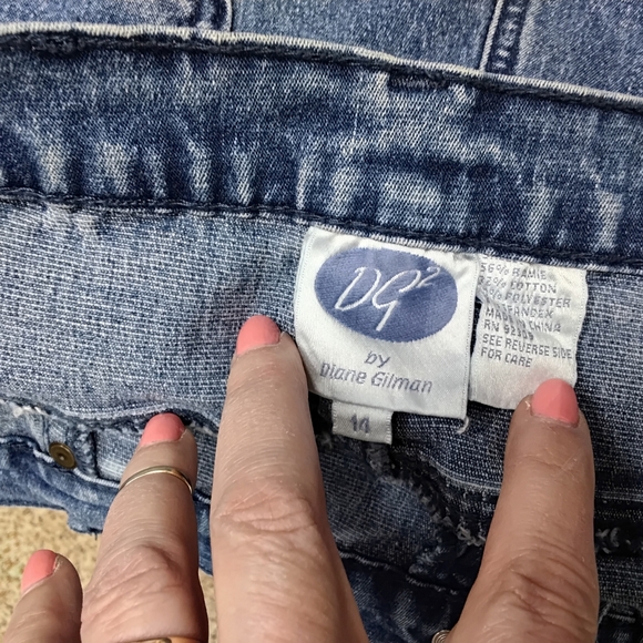 3902 Size 14 Diane Gilman Blue Denim Bell Bottom Jeans with Pink Floral Insets - Picture 5 of 5